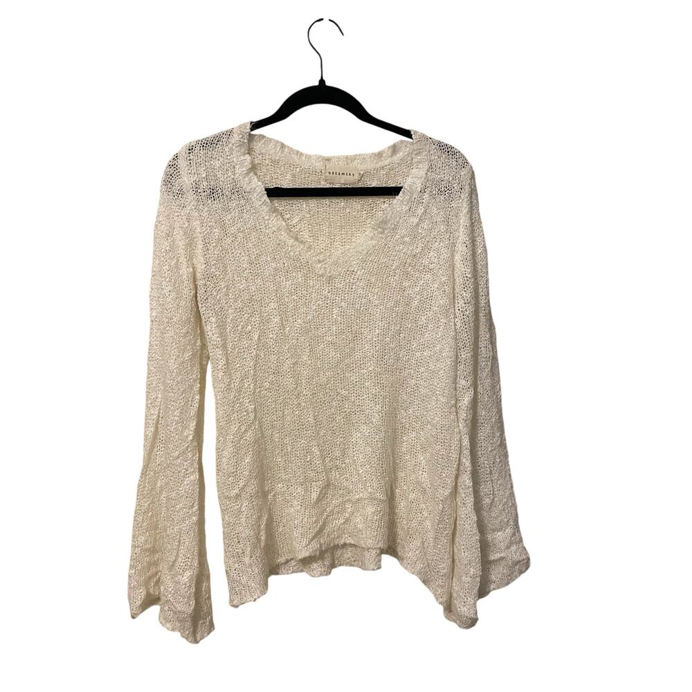 Dreamers White Bell Sleeve Knit Sweater Style ST349 Size Small